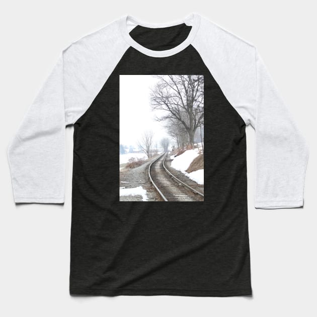 Winter Railroad Baseball T-Shirt by ShootFirstNYC